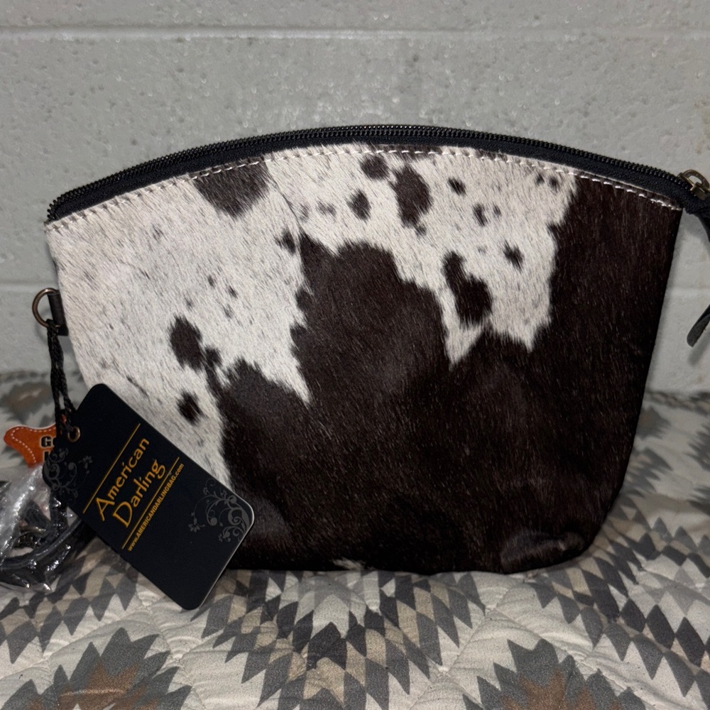 AMERICAN DARLING BRAND NEW Cowhide wristlet or make up bag or toiletries bag